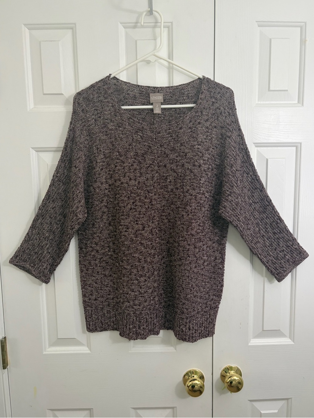 Chico's Maroon Speckled Cotton Blend Scoop Neck 3/4 Sleeve Size Large